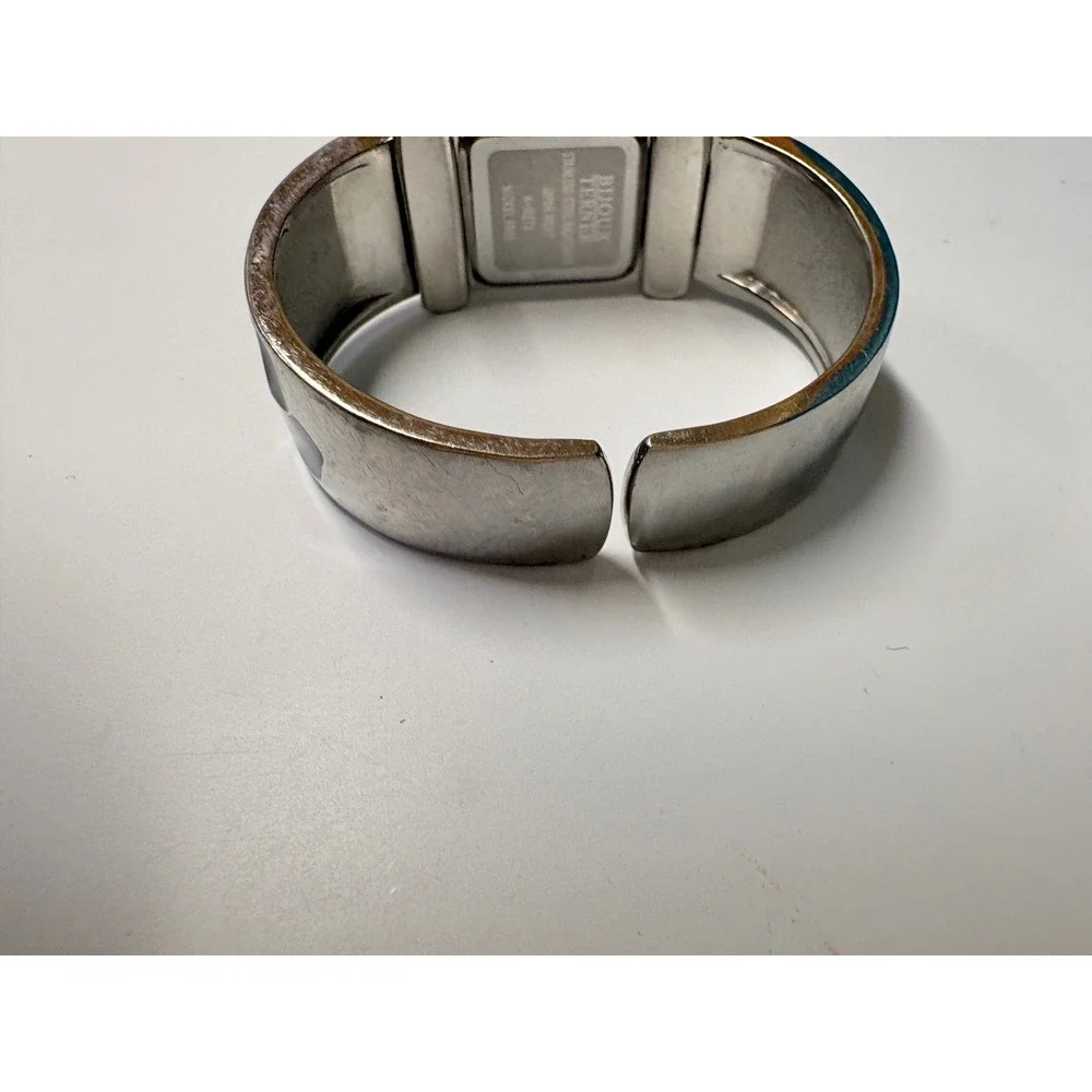 Terner Silver Tone Giraffe Print Dial‎ Cuff Bangle Watch Black Enamel Mosaic